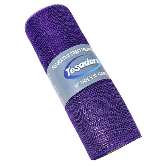 Tesadorz 10" Metallic Deco Mesh Ribbon Rolls - Orange, Purple, Lime Green - Picture 2 of 6